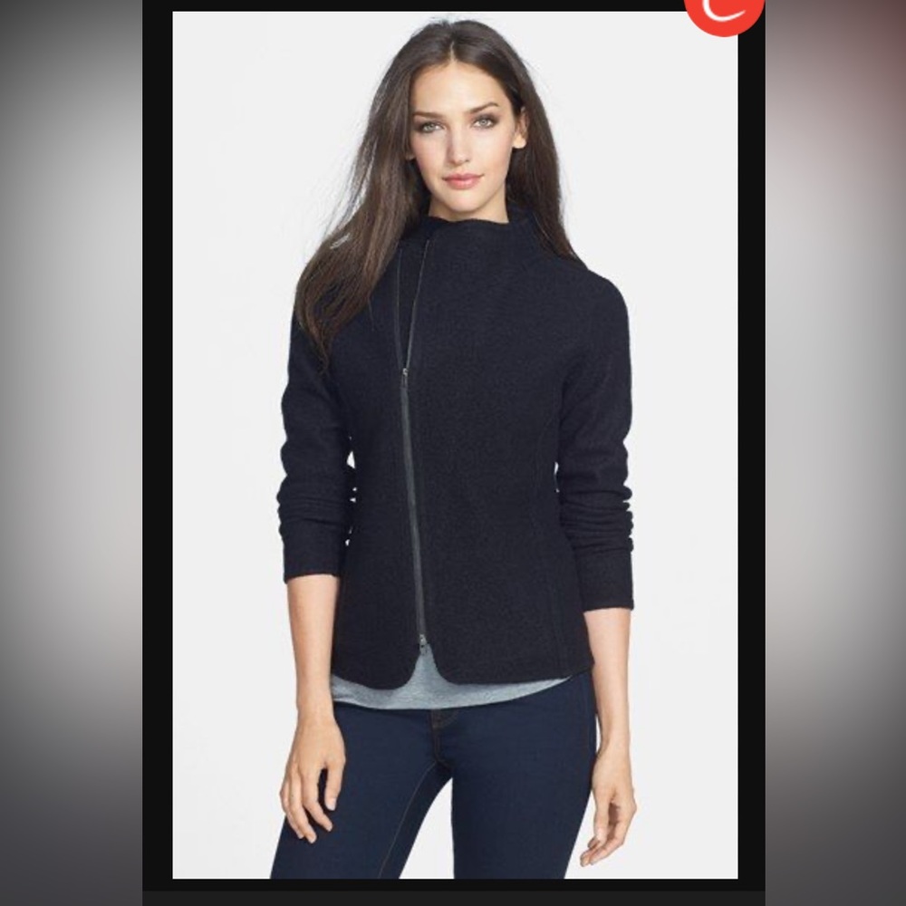 Women’s Eileen Fisher, 100% merino, wool, dry, clean, only front zip black LP